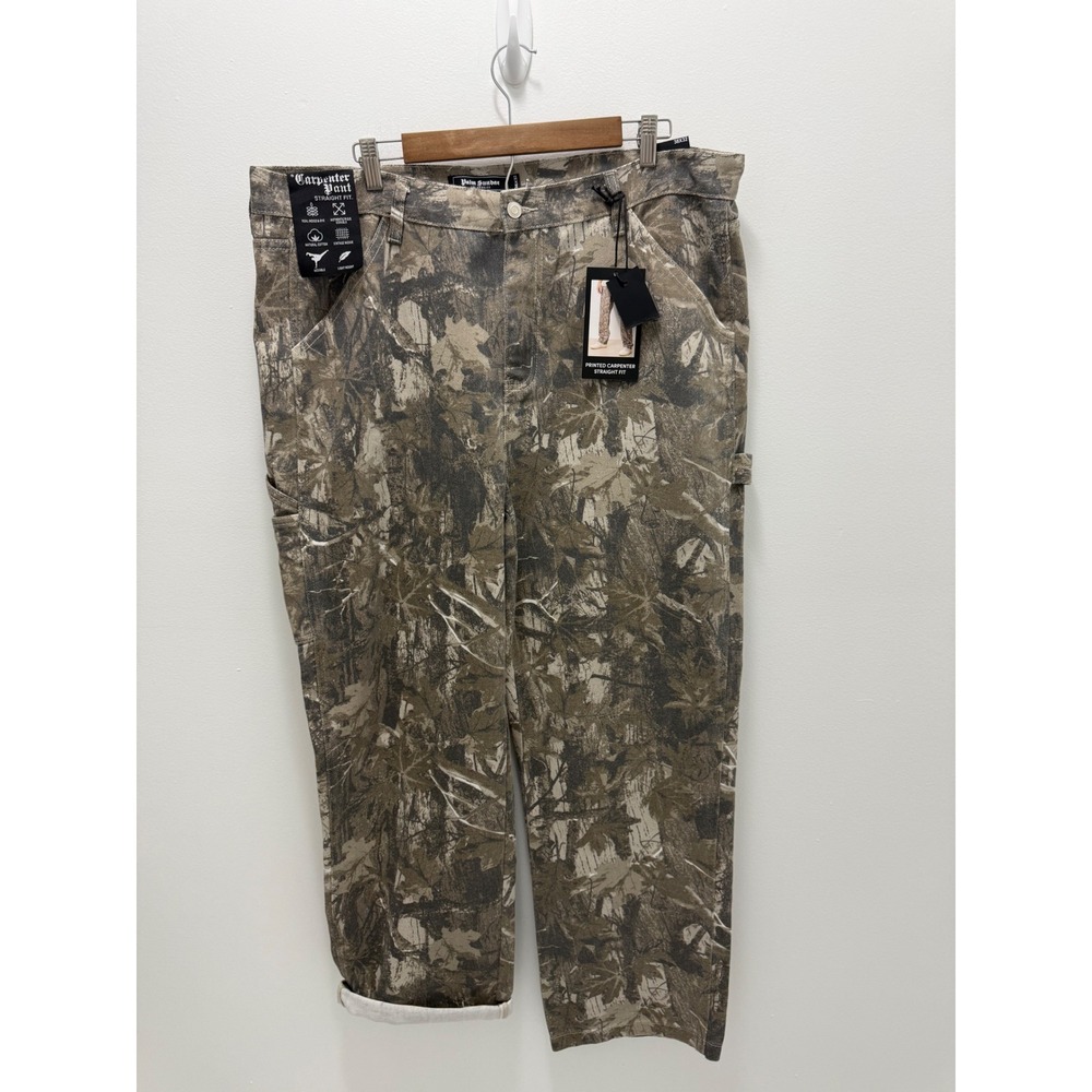 Palm Sundae Mens 38x32 Camo Printed Carpenter Pants Straight Fit Leaf Camouflage
